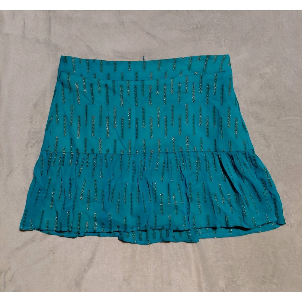 COREY LYNN CALTER Blair Turquoise Skirt Size Large Tulle Ruffle Hem Lined NWT